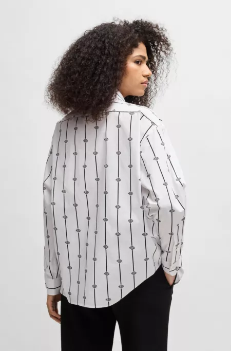 Oversized-fit blouse in logo-stripe cotton poplin