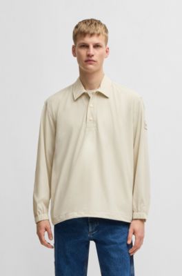 Oversized-fit overshirt in water-repellent stretch fabric, Light Beige