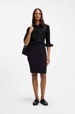 Collarless regular-fit blouse in stretch silk, Black