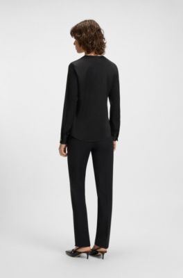 Chemisier Regular sans col en soie stretch, Noir