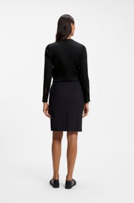 Collarless regular-fit blouse in stretch silk, Black