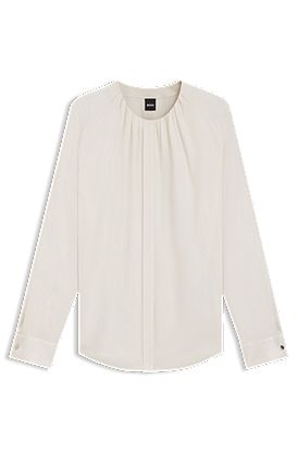 Collarless regular-fit blouse in stretch silk