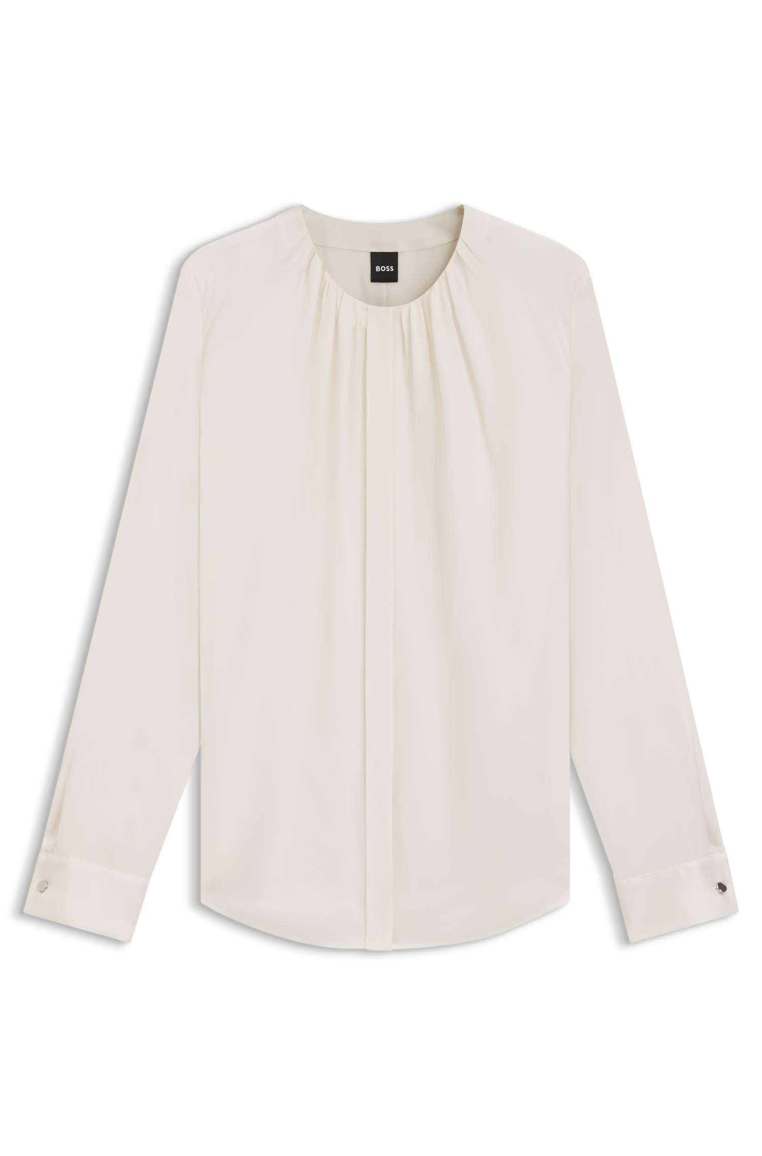 Boss Collarless regular-fit blouse in stretch silk skjortor & blusar dam – bild 4