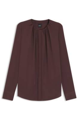 Collarless regular-fit blouse in stretch silk 1