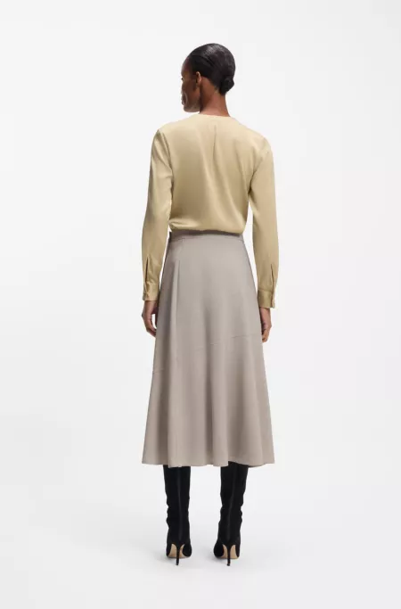 Collarless regular-fit blouse in stretch silk