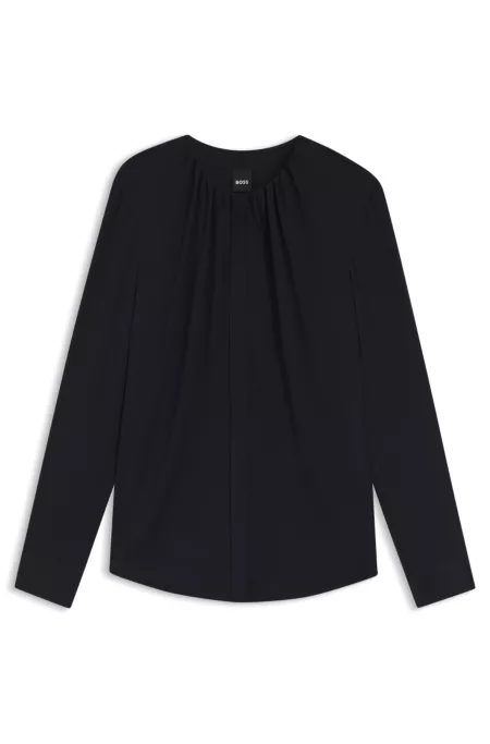 Kragenlose Regular-Fit Bluse aus Stretch-Seide