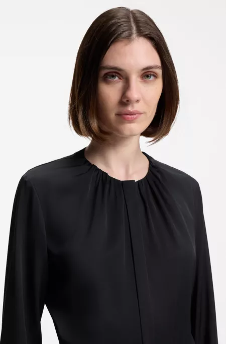 Collarless regular-fit blouse in stretch silk