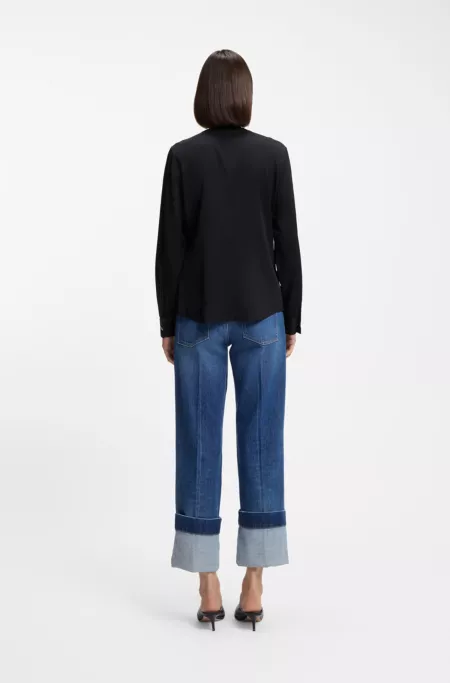 Collarless regular-fit blouse in stretch silk