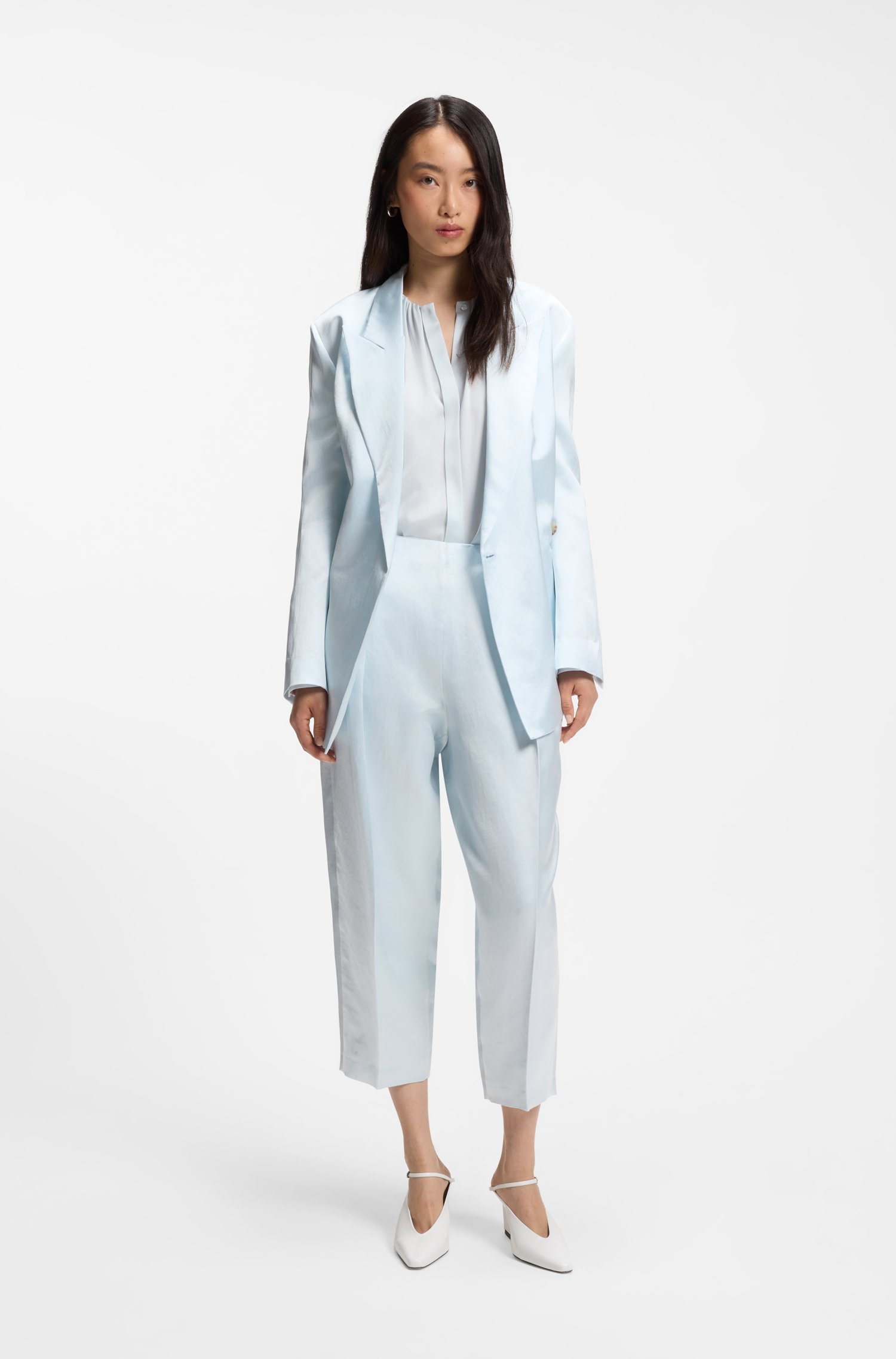 Boss Collarless regular-fit blouse in stretch silk skjortor & blusar dam – bild 2