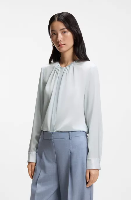 Collarless regular-fit blouse in stretch silk