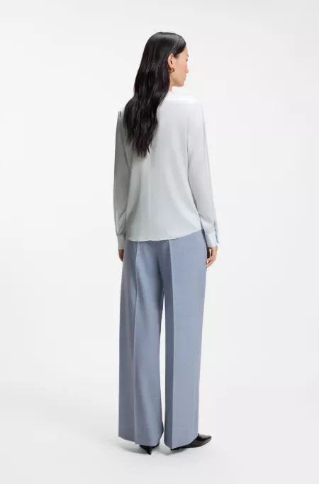 Collarless regular-fit blouse in stretch silk
