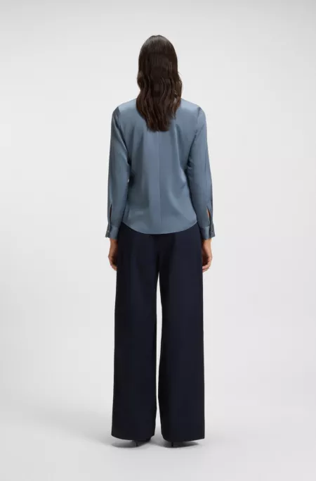 Collarless regular-fit blouse in stretch silk