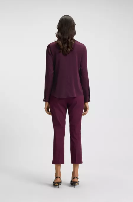 Collarless regular-fit blouse in stretch silk