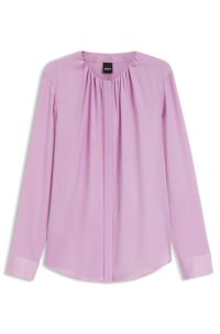 Collarless regular-fit blouse in stretch silk, Purple