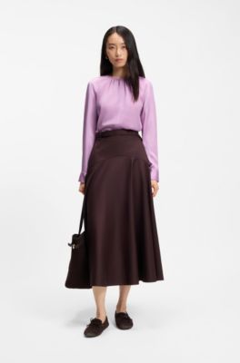Collarless regular-fit blouse in stretch silk, Purple
