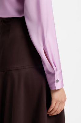 Collarless regular-fit blouse in stretch silk, Purple