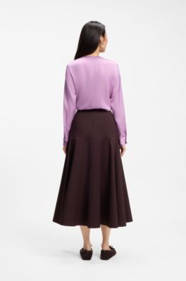 Collarless regular-fit blouse in stretch silk, Purple