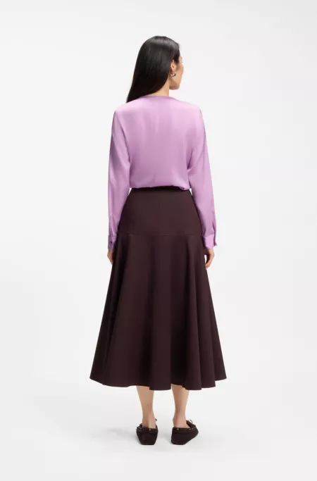 Collarless regular-fit blouse in stretch silk