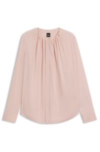 Collarless regular-fit blouse in stretch silk, Light Purple
