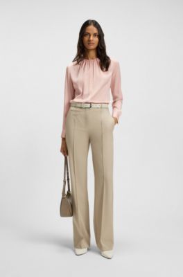 Collarless regular-fit blouse in stretch silk, Light Purple
