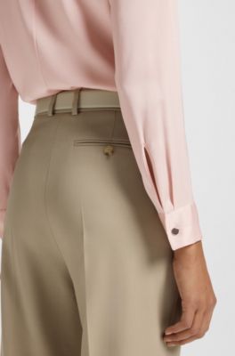 Collarless regular-fit blouse in stretch silk, Light Purple