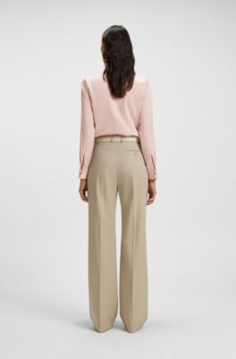 Collarless regular-fit blouse in stretch silk, Light Purple