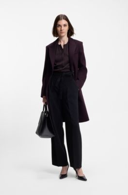 Collarless regular-fit blouse in stretch silk, Light Purple