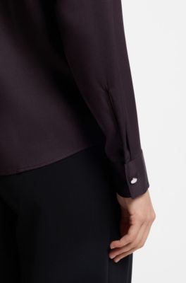 Collarless regular-fit blouse in stretch silk, Light Purple