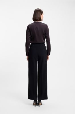 Collarless regular-fit blouse in stretch silk, Light Purple