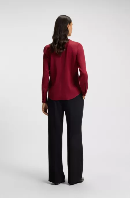 Collarless regular-fit blouse in stretch silk