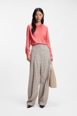 Collarless regular-fit blouse in stretch silk, Light Red