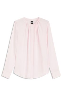 Collarless regular-fit blouse in stretch silk, light pink