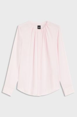 Collarless regular-fit blouse in stretch silk, Light Pink