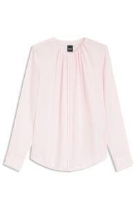 Collarless regular-fit blouse in stretch silk, light pink
