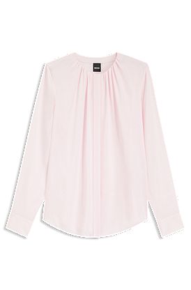 Collarless regular-fit blouse in stretch silk