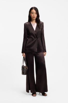 Chemisier Regular sans col en soie stretch, Rose clair