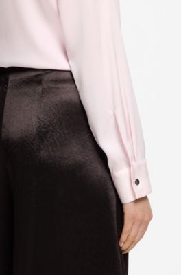 Collarless regular-fit blouse in stretch silk, Light Pink