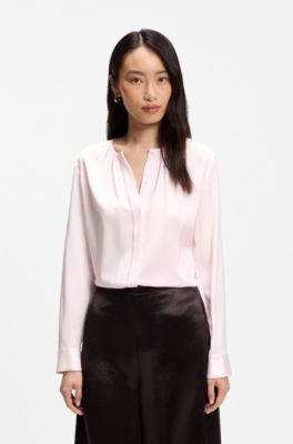 Collarless regular-fit blouse in stretch silk, Light Pink
