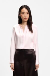 Collarless regular-fit blouse in stretch silk, light pink