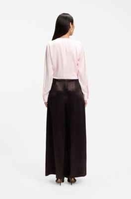 Kragenlose Regular-Fit Bluse aus Stretch-Seide, Hellrosa