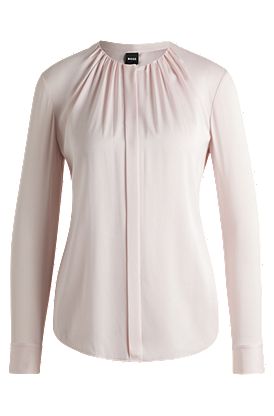 Collarless regular-fit blouse in stretch silk