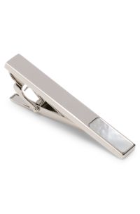 Brass tie clip with mother-of-pearl insert, White