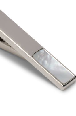 Fermacravatta in ottone con inserto in madreperla, Bianco