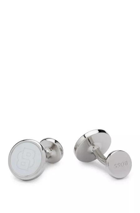 Round brass cufflinks with Double B monogram insert