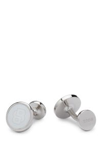 Round brass cufflinks with Double B monogram insert, White