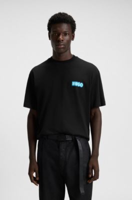 Cotton-jersey T-shirt with logo artwork, Black