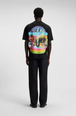Cotton-jersey T-shirt with logo artwork, Black