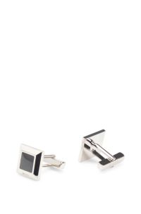 Square brass cufflinks with black enamel insert, Black