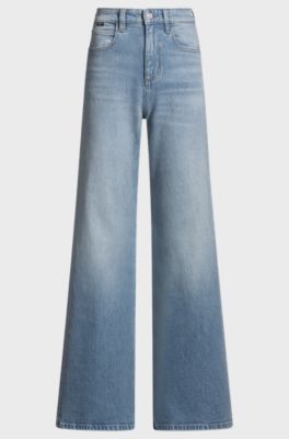 Flared-leg jeans in blue comfort-stretch denim, Light Blue