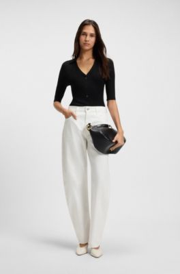 Barrel-leg jeans in Egyptian-cotton denim, White